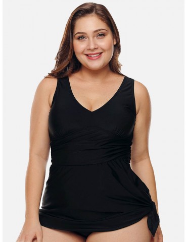 Plus Size Women Swimsuits Swimdresses Irregular Cover Belly Black Beachwear