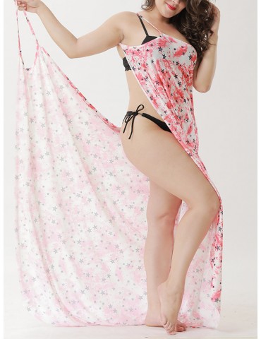 Plus Size Printed Multi-way Wear Shawl Beach Dress Cover-Ups Swimwear