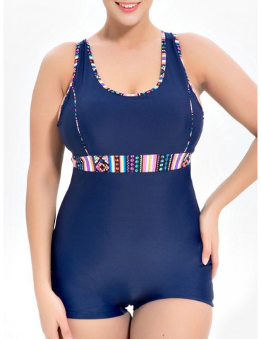 Plus Size Splicing Belt One Piece Swimwuit Swimwear For Women