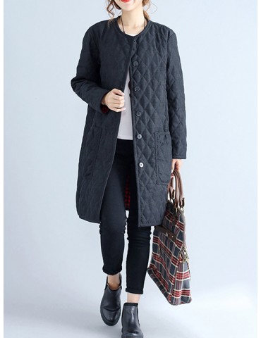Casual Plaid Thicken Splited Button Long Sleeve Women Coats