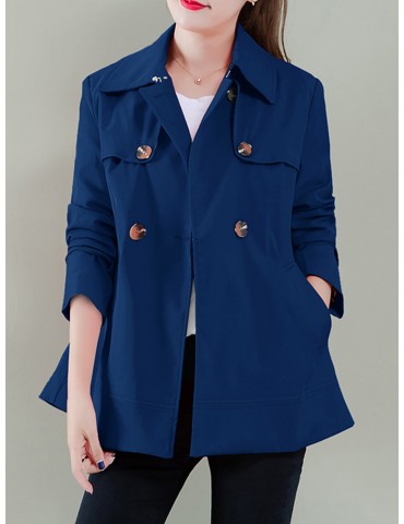Button Solid Color Long Sleeve Lapel Casual Jacket