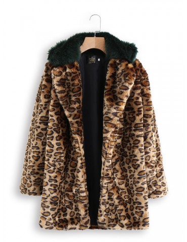 Leopard Faux Fur Elegant Hooded Long Coats