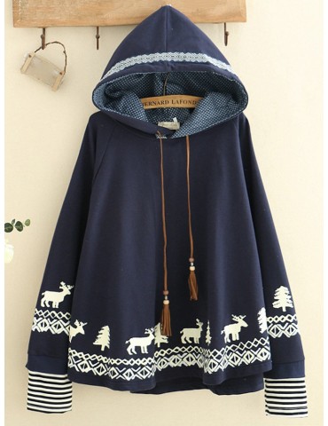Women Deer Printed Hooded Long Sleeve Cute Sweatshirts
