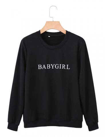 Casual Letter Print Long Sleeve O-neck Sweatshirts For Women