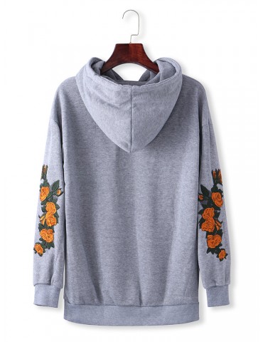 Embroidery Floral Long Sleeve Hooded Sweatshirt