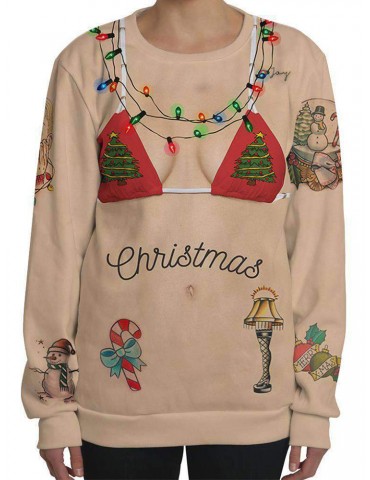 Casual Christmas Cartoon Print Long Sleeve Sweatshirt