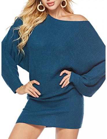 One Shoulder Solid Color Mid Length Sweater