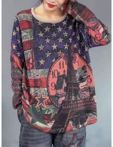 Fashion Wild Retro Art Personality Printed Sweater
