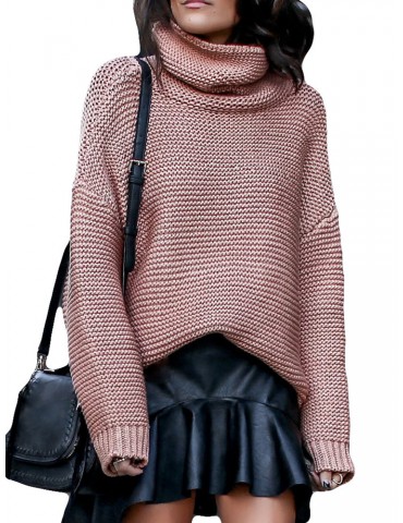 Knit High Neck Solid Color Loose Sweater