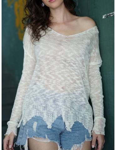 Solid Color Long Sleeve Loose Sweater For Women