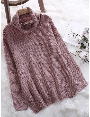 Casual Solid Color Turtleneck Sweaters For Women