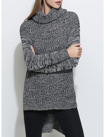 Casual Pure Color Irregular Turtleneck Long Sleeve Women Sweaters
