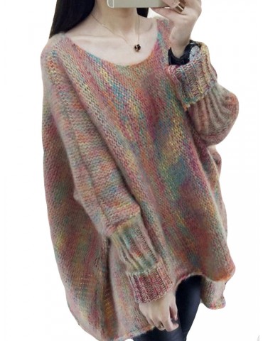 Multi-color Long Sleeve Loose Casual Sweater