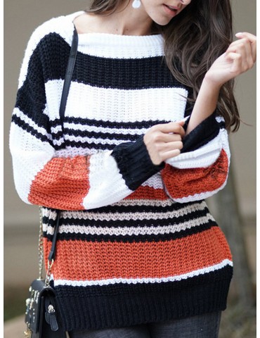 Chic Striped Long Sleeve Loose Sweater