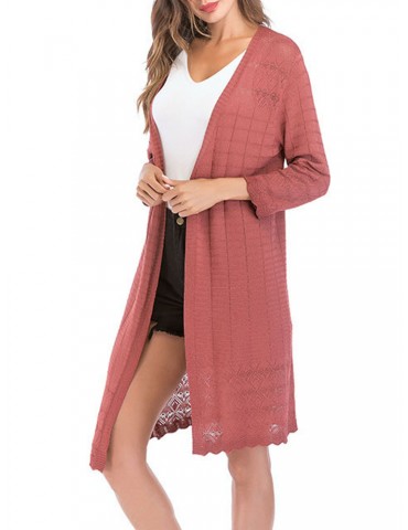 Casual Plaid Solid Color Thin Long Cardigans