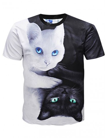 Creative 3D Cat Print Style Short Sleeve Men Shirt