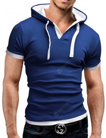 Men's T-shirt Large Size Hooded Short-sleeved Stitching