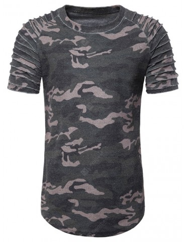 Plated Stripe Camo Print Short Sleeve T Shirt