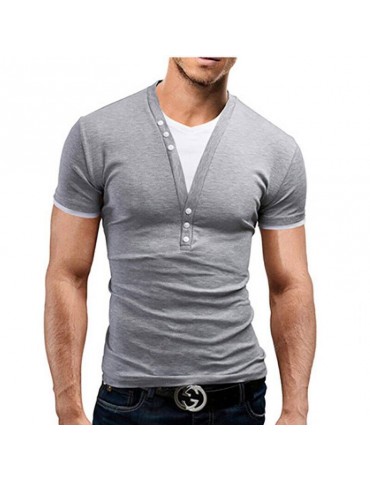 Men's New V-Collar Fake Two Short-Sleeved T-Shirt