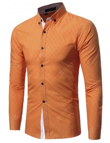 5239 Male Dark-grain Rhombic Casual Slim Long-sleeved Shirt