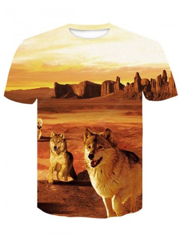 Men's  Summer Short Sleeve 3D Digital Print Tiger Wolf T-Shirt