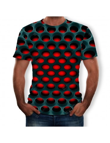 3D Summer Fashion Geometric Round Hole Print Men's Short-Sleeved T-shirt