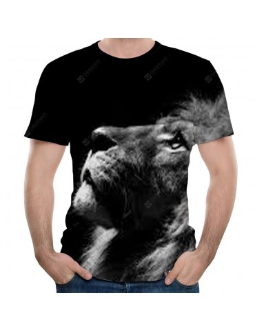 2018 New 3D Lion Head Print Men's Round Neck T-Shirt