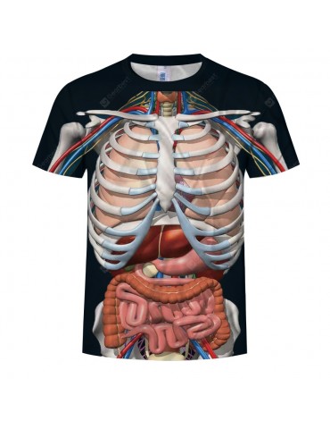 Casual Short-Sleeved T-Shirt Human Skeleton Internal Organs Digital Printing