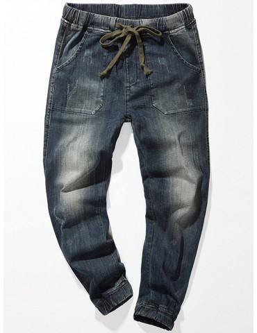 Drawstring Faded Jogger Jeans