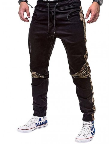 Camouflage Stitching Tether Waist Casual Pants for Men