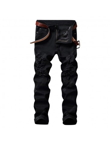 Zip Fly Straight Jeans with Extreme Rips
