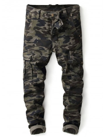 Camouflage Multi-pocket Zip Fly Jeans