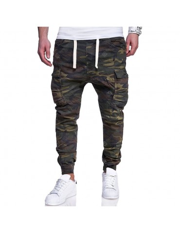 2018 New Men's Fashion Camouflage Printed Tether Belt Casual Feet Pants