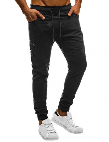 Leisure Oblique Pocket Tether Belt Solid Color Pants for Men