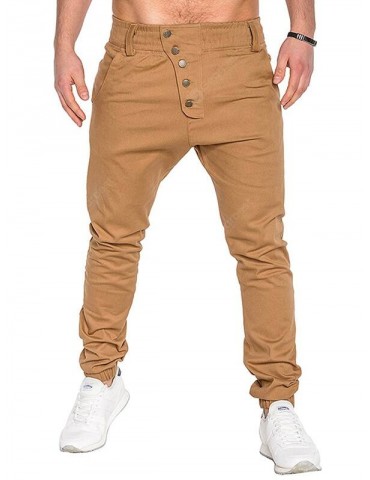 Men Breathable Solid Color Casual Pants