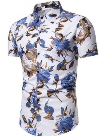 Male Fashion Printed Short-sleeved Shirt