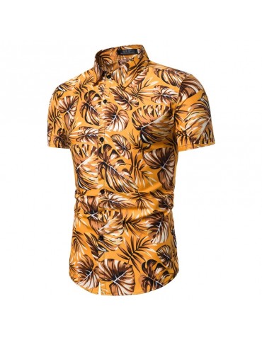 Summer Men'S Short Sleeve Beach Shirt Slim Print Shirt
