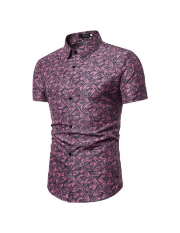 Men'S Summer Short Sleeve Shirt Floral Slim Shirt