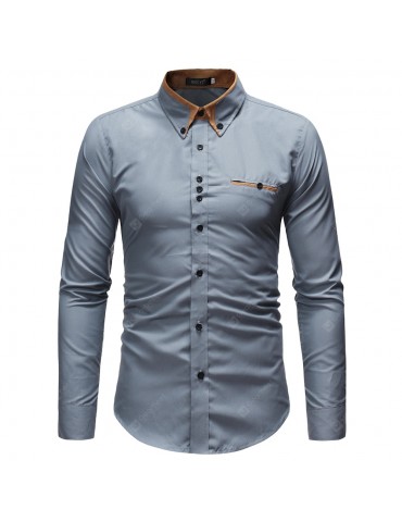Classic Color Matching Multi-Button Design Men's Casual Slim Long-sleeved Shirt