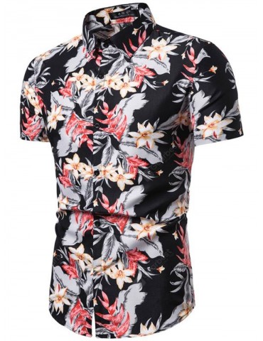 Summer Casual Men'S Floral Print Short-Sleeved Shirt
