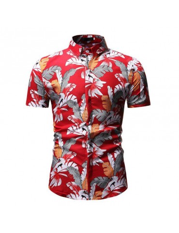 New Summer Men'S Casual Short-Sleeved Flower Shirt