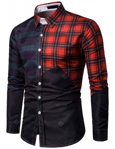C453 Fashion Plaid Colorblocked Long Sleeve Shirt