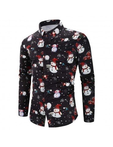 Christmas Snowmen Snowflakes Print Casual Shirt