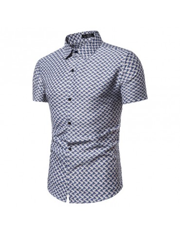 Men'S Summer Short Sleeve Shirt Slim Print Shirt