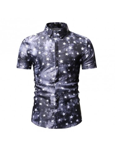 New Men'S Fashion Casual Short-Sleeved Printed Shirt