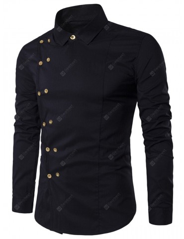 Turndown Collar Double Breasted Long Sleeve Shirt