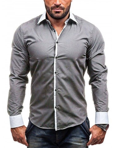 Men Casual Slim Hit Color Long-sleeved Shirt