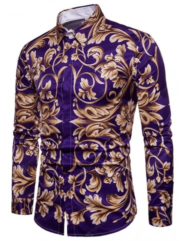 Autumn New Long-sleeved Printed Flowers Shirt for Man