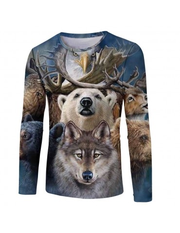 2018 Men's Fall New 3D Print Multi Animal Pattern Long Sleeve T-shirt