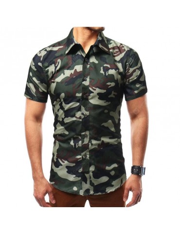 Men's Lapel Short Sleeved Camouflage Casual Shirts